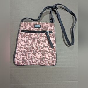 Ame & Lulu Peach Orange Cream Pattern Cross Body Canvas Purse Bag